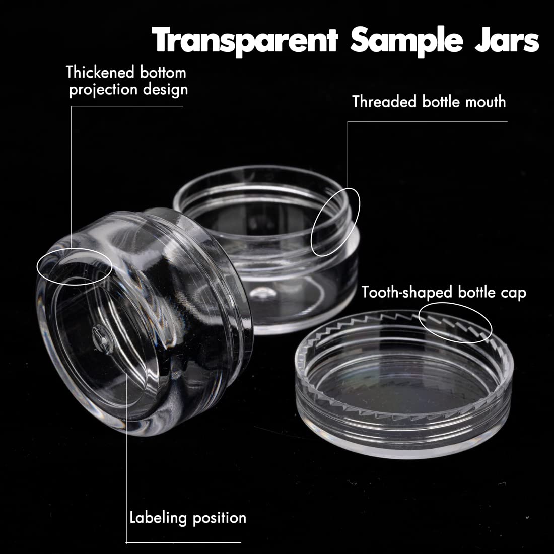 3 Gram Sample Containers with Lids, 200 Count Clear Sample Jars, Empty Lip Balm Containers, Mini Cosmetic Containers with Lids, Makeup Travel Containers with Labels, Mini Disposable Spatulas