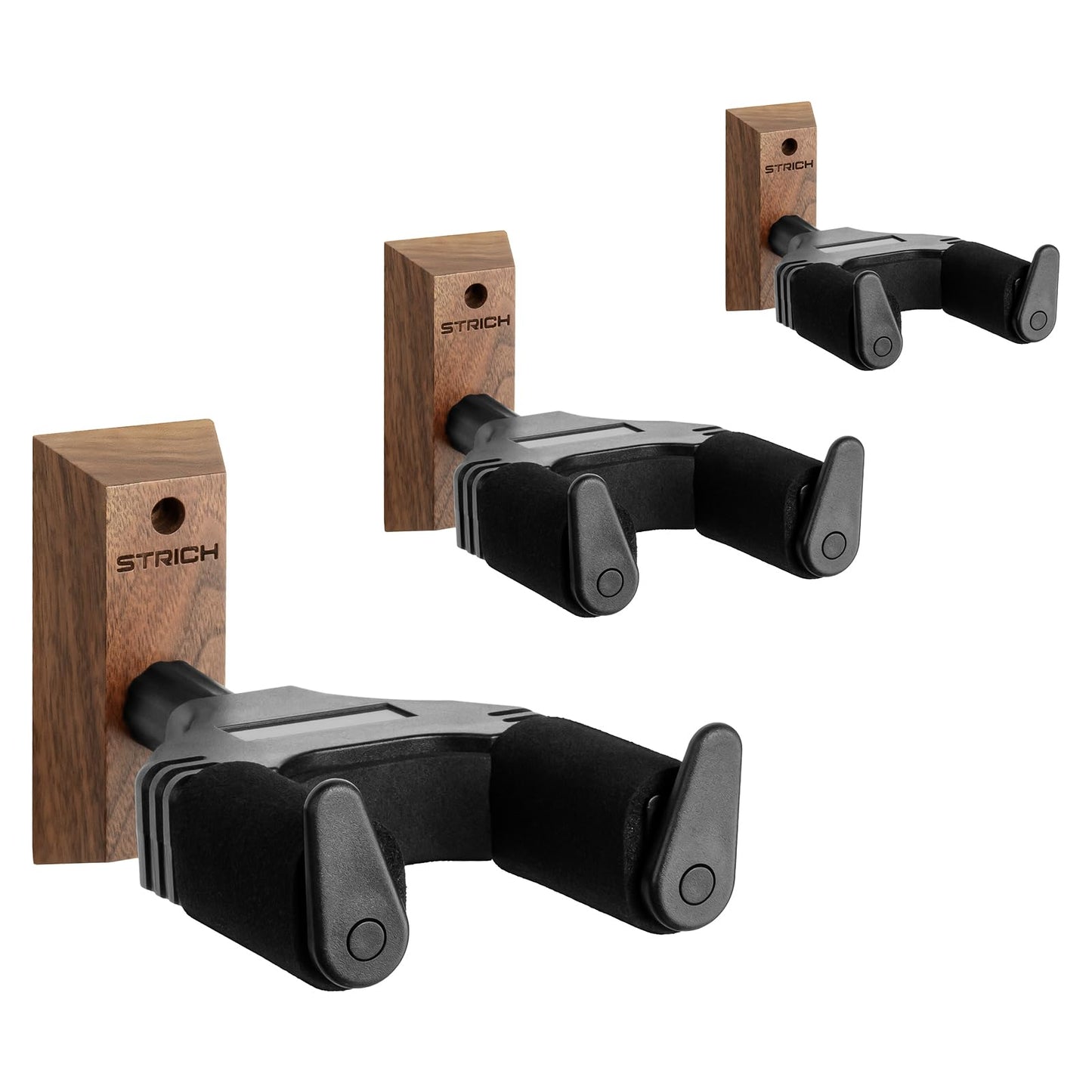 STRICH Guitar Wall Mount,Walnut,U-Shaped with Screws,Auto Lock Guitar Holder Hook for Acoustic, Electric Guitar, Banjo, Bass(3-Pack)