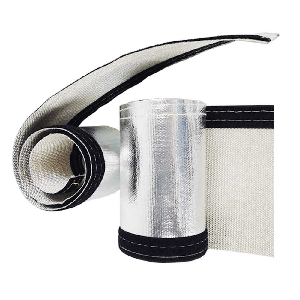 Aluminized Heat Shroud Sleeving Heat Sheath Fuel line Wire Protection Silver Hose with 10 Pcs Metal Zip Ties (1.5''I.D. x 10FT)