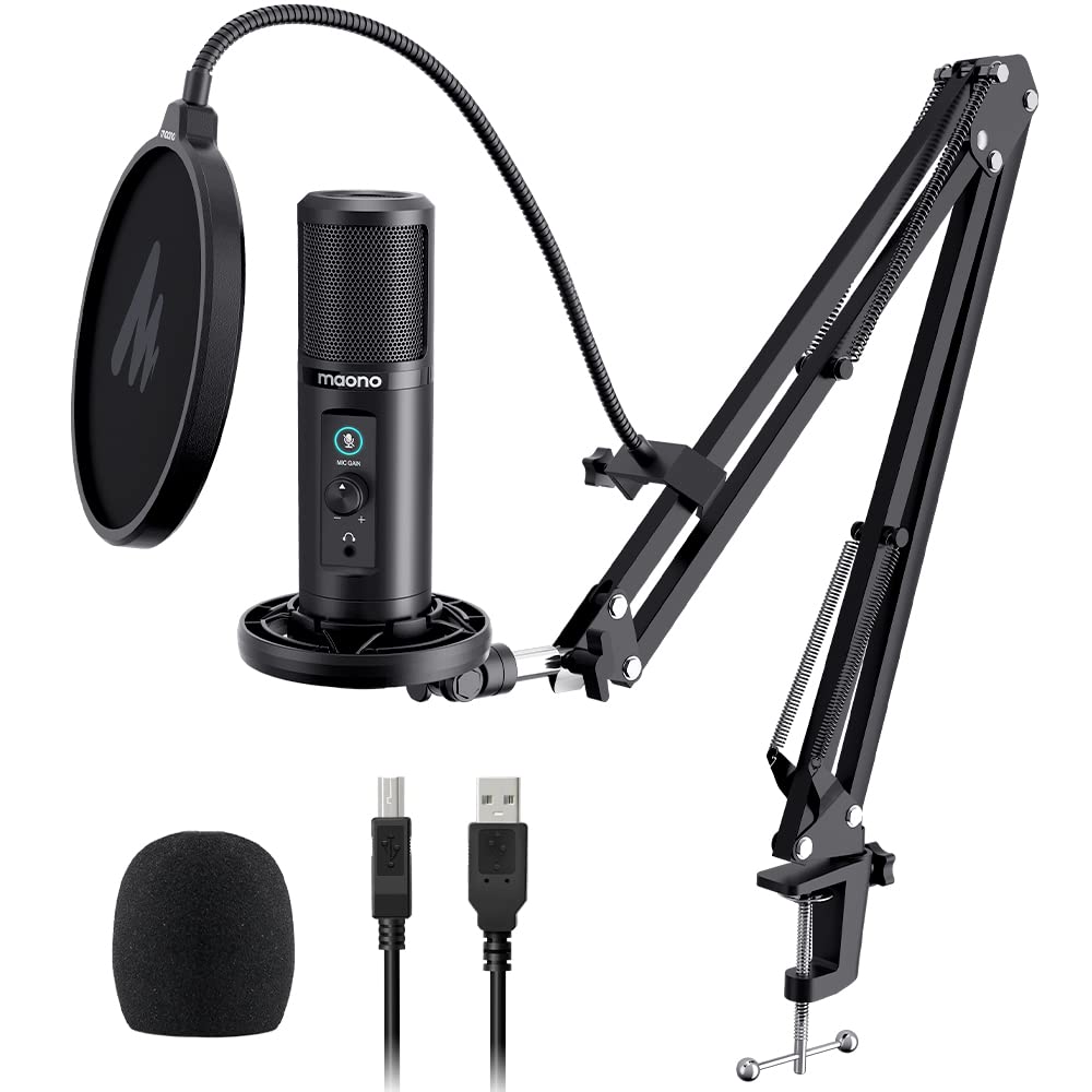 USB Microphone Zero Latency Monitoring MAONO AU-PM422 192KHZ/24BIT Professional Cardioid Condenser Mic with Touch Mute Button and Mic Gain Knob for Recording, Podcasting, Gaming, YouTube