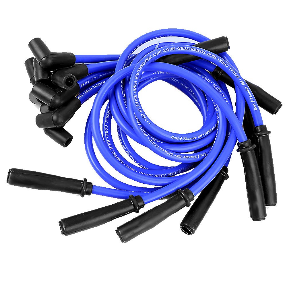 Vkinman 10.5mm Spark Plug Wire Set, 9Pcs 90 to Straight Spark Plug Cables Replacement for Chevy HEI SBC BBC 350 383 454, Blue