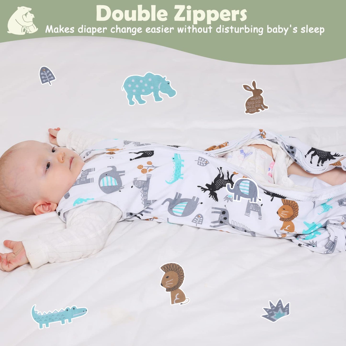 Lictin Baby Sleeping Bag -100% Cotton 2 Pcs Sleeping Sack Baby Wearable Blanket with Adjustable Length 65-85cm for 18 to 36 Months Infant Toddler