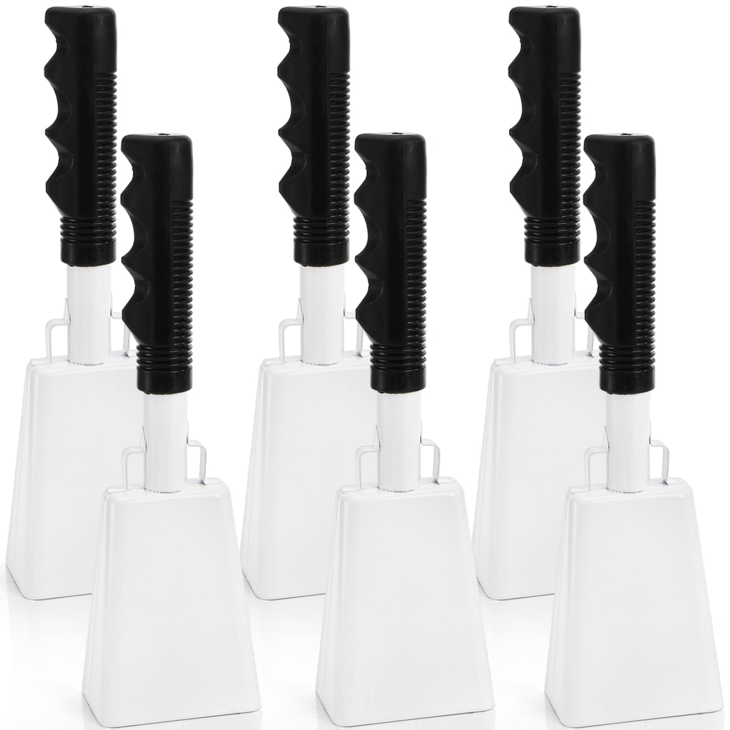 Peohud 6 Pack Cowbell with Handle, 10 Inch White Cow Bell for Sporting Events, Loud Cheering Bell Percussion Noise Makers for Football Games, Stadiums, Party, Concert