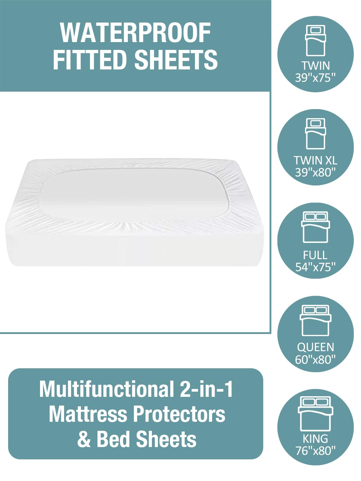 Bedecor Double Bed Mattress Protector Waterproof Full, Breathable and Noiseless Mattress Cover, Fit Up to 18" Deep Pocket, White Soft Premium Cotton Protectors for Home Bedding
