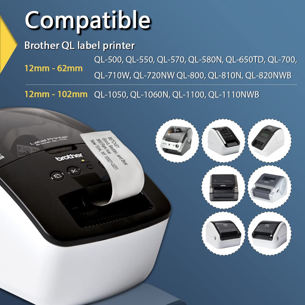 BETCKEY - Compatible Large Address Labels Replacement for Brother DK-1208 (1.4" x 3.5"), Use with Brother QL Label Printers [10 Rolls + 2 Reusable Cartridges]