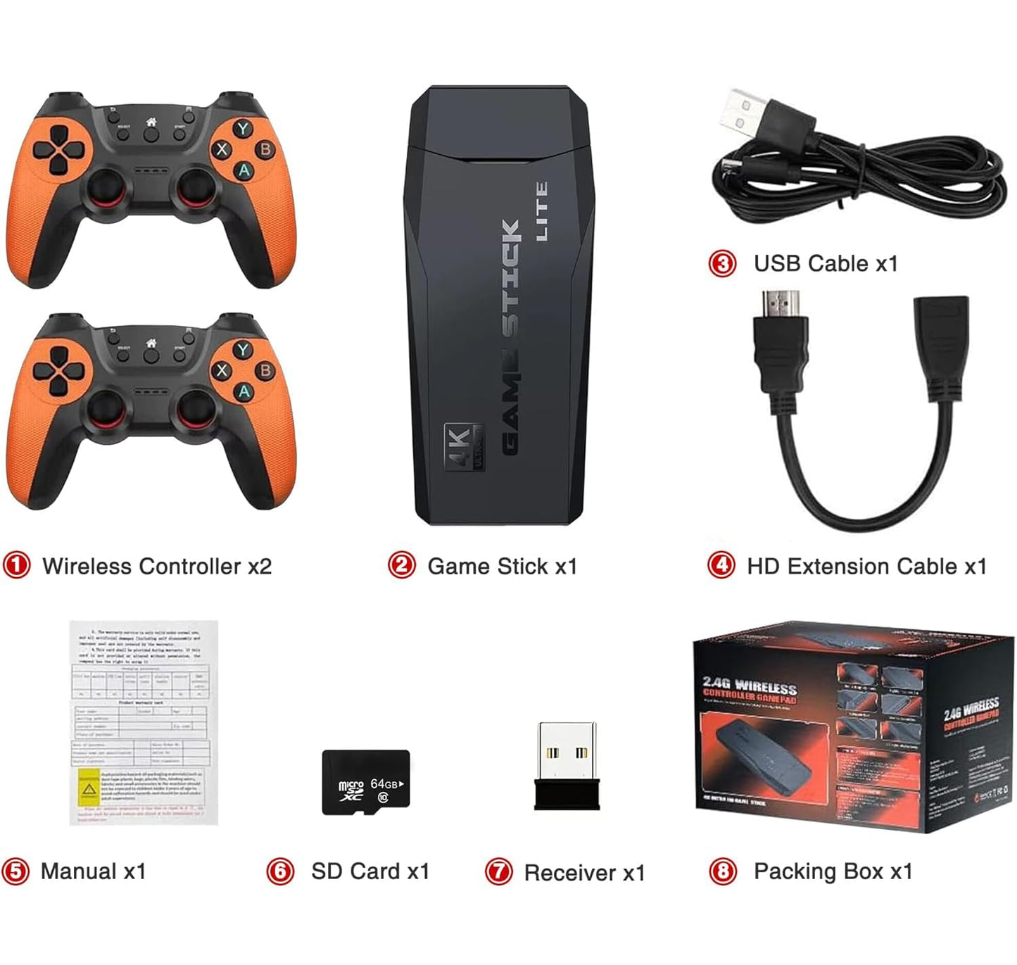 2025 Retro Game Console, Game Stick with Built-in 20000+ Games, 4K HD Output Retro Game Stick Dual 2.4G Controllers for TV, PC, Projector, Monitor