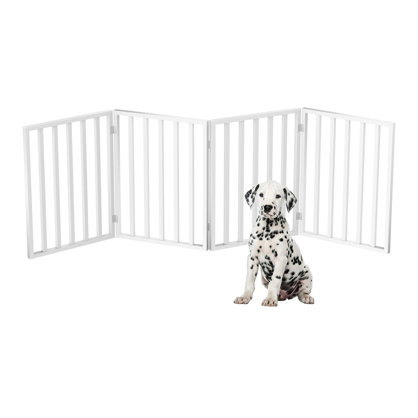 Wooden Pet Gate- Foldable 4-Panel Indoor Barrier Fence, Freestanding & Lightweight Design for Dogs, Puppies, Pets- 72 x24” (White Paint)