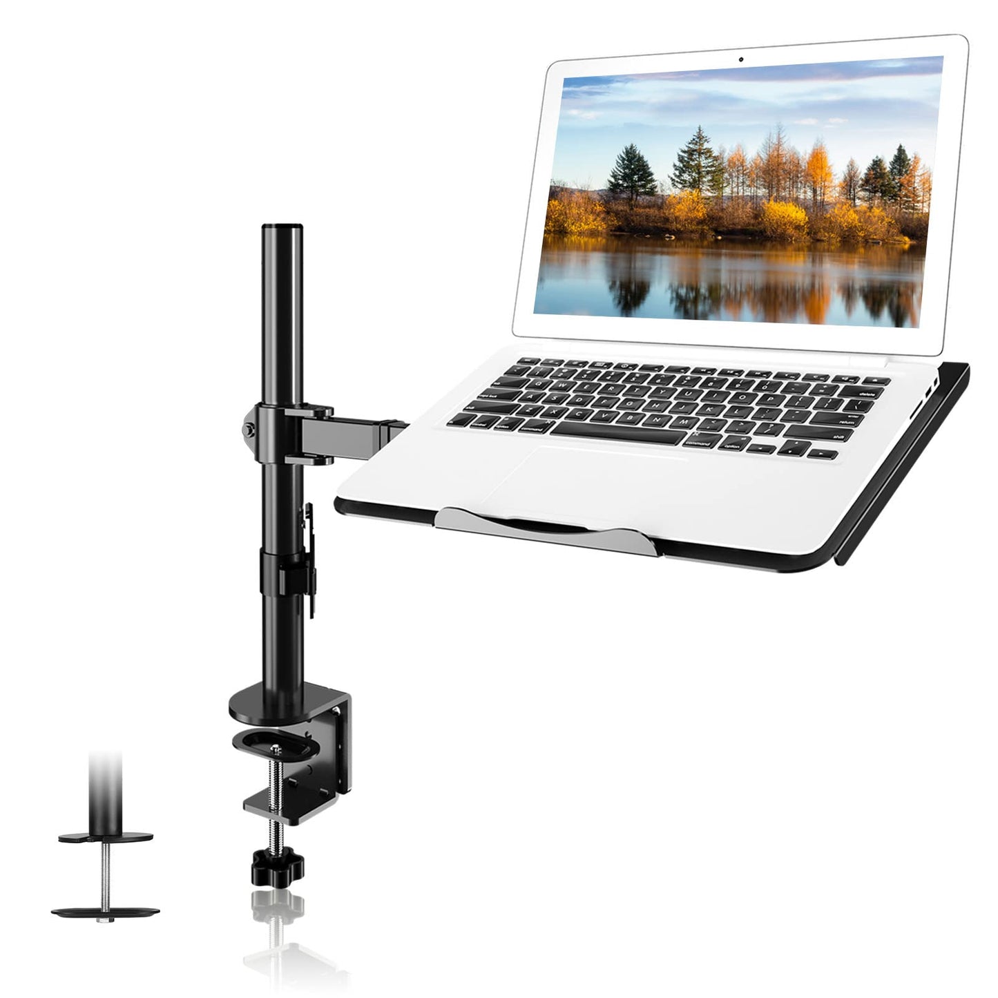 Suptek Single Notebook Desk Mount With Tray for 13-27 Inch Computer Screen, Fully Adjustable Arm for Laptop up to 17'', Weight up to 15.6 lbs