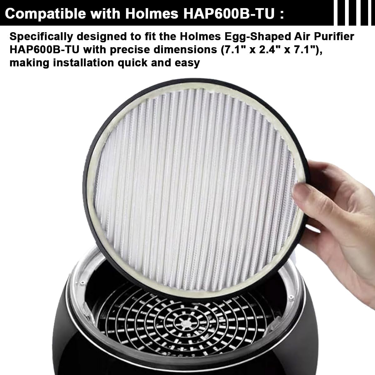 HAP600B-TU 360° HEPA Air Intake Filter Replacement Compatible with Holmes Egg Air Purifier HAP600B-TU, High-Efficiency Filtration, 1-Pack