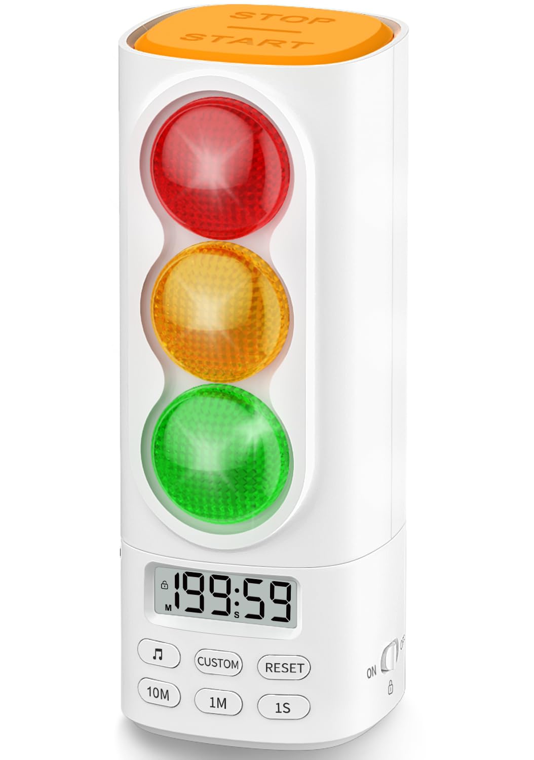 MeesMeek Digital Audiovisual Traffic Light Timer, LCD Display Volume Adjustment, with 4 Ringtones for Kids Classroom Home Kitchen Game Countdown Pause Memory (White)