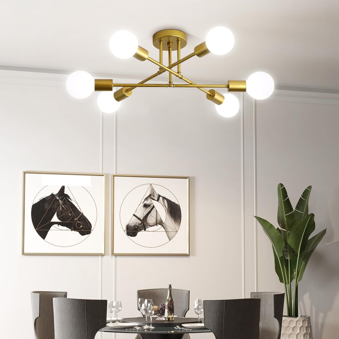 Ceiling Light, 6-Light Sputnik Chandelier,Direction Adjustable Light Fixtures Ceiling,Modern&Stylish Gold Dining Room Light Fixtures,Industrial Kitchen Light Fixtures