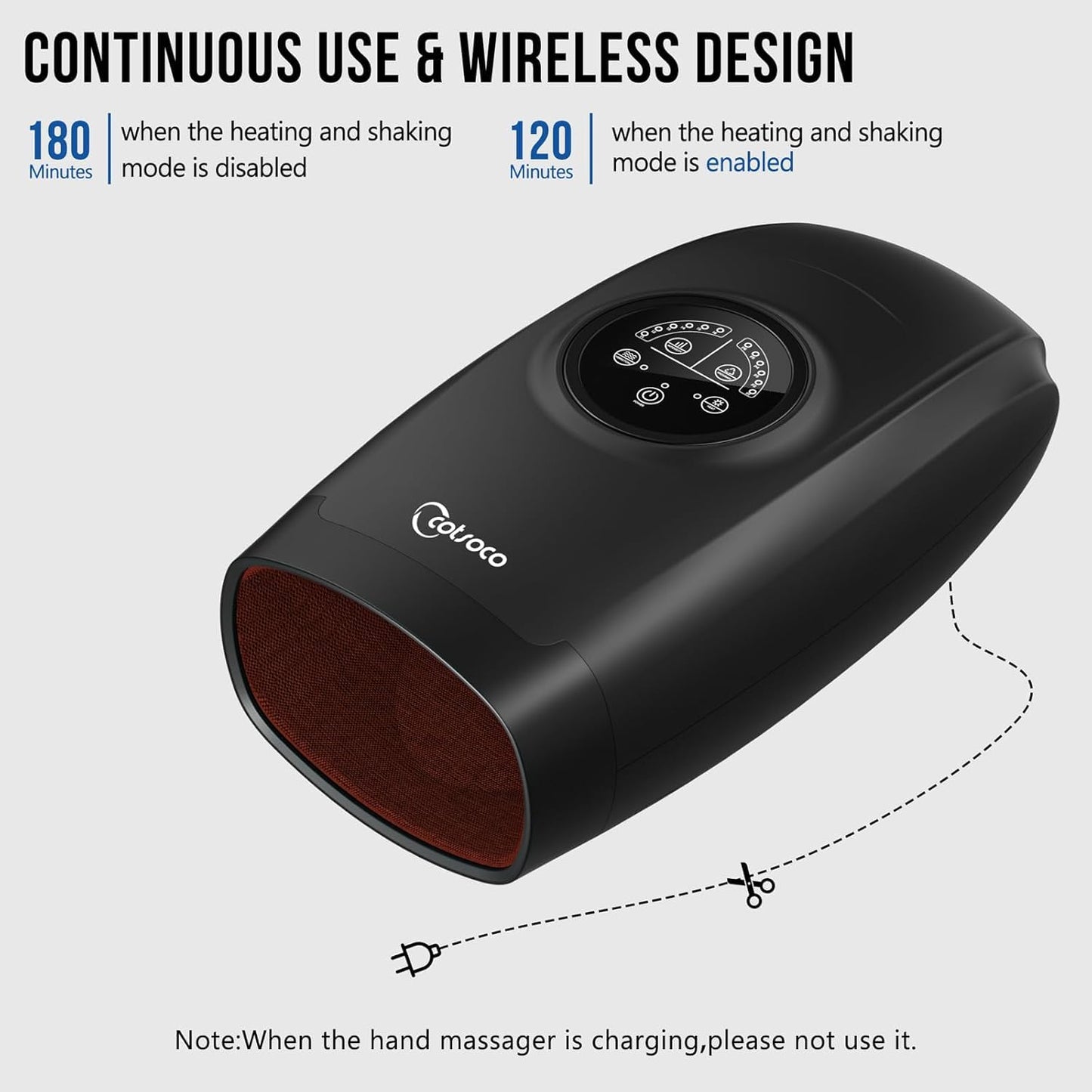 Cotsoco Hand Massager with Heat, 6 Adjustable Levels for Hand, Finger & Wrist, Cordless Electric Massager, Black – Gift for Women & Men