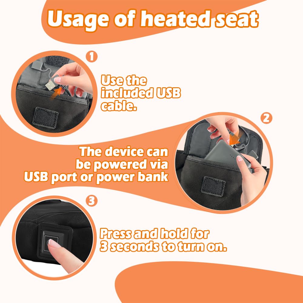 Stadium Seat Cushion with Memory Foam and 3 Level Heating Portable Seat Cushion for Chairs Office Stadium Bleacher Suitable for All Seasons (1 Pack)