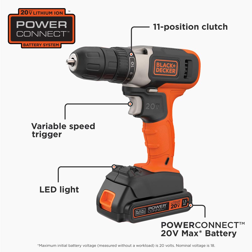BLACK+DECKER 20V MAX* Cordless Drill, Cordless (BCD702C1)