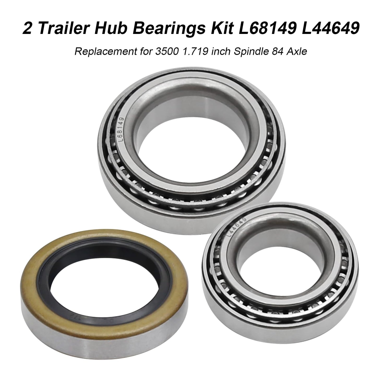 Anxingo Set of 2 Trailer Wheel Hub Bearings Kit L68149 L44649 Boat Trailer Axle Hub Bearing Kit Replacement for 3500 1.719 inch 84 Spindle