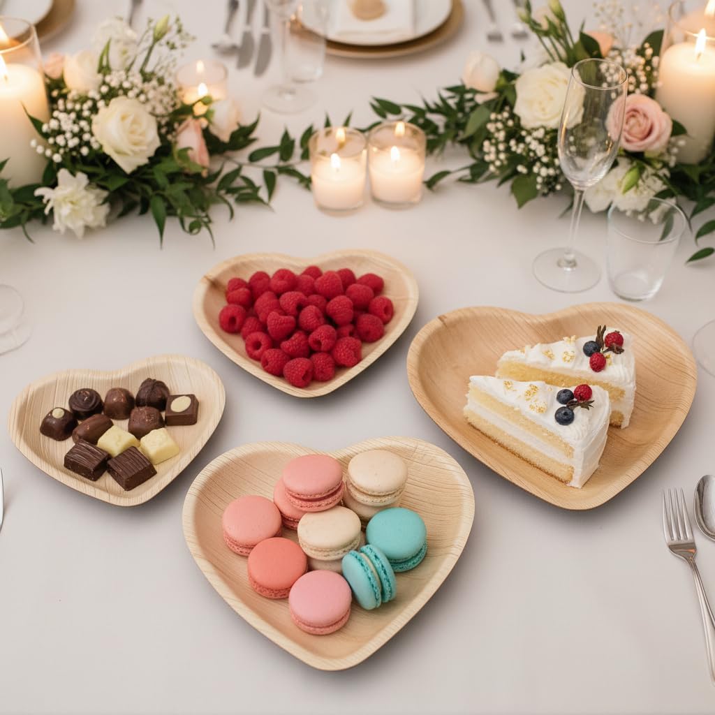 Charity Leaf Disposable Palm Leaf 10" Heart Plates (25 pieces) Bamboo Like Serving Platters, Disposable Boards, Eco-Friendly Dinnerware For Weddings, Catering, Events