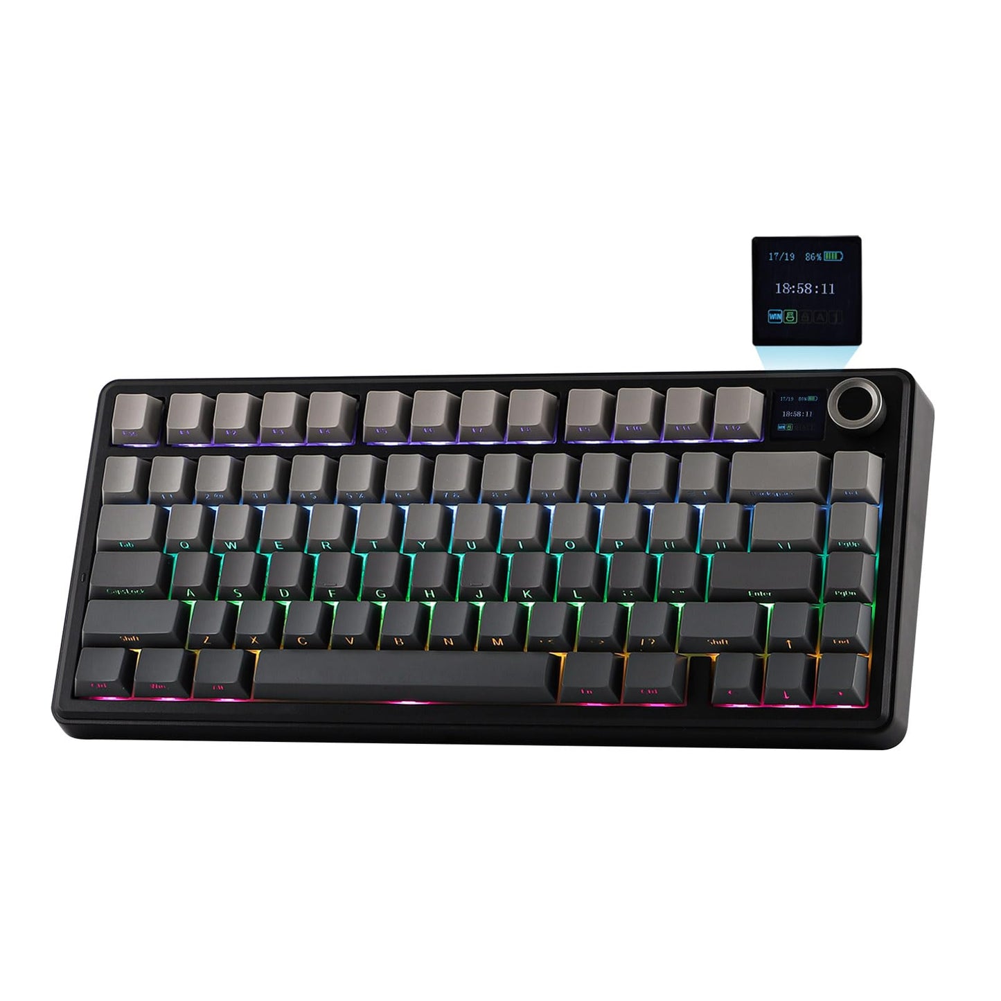 EPOMAKER X Aula F75 MAX Tri-Mode Wireless Gaming Keyboard, TFT Screen, Knob, Hot Swappable, 2.4GHz/Type-C/BT5.0, Gasket Creamy, for PC/Mac/Office/Gaming (Black Gradient)
