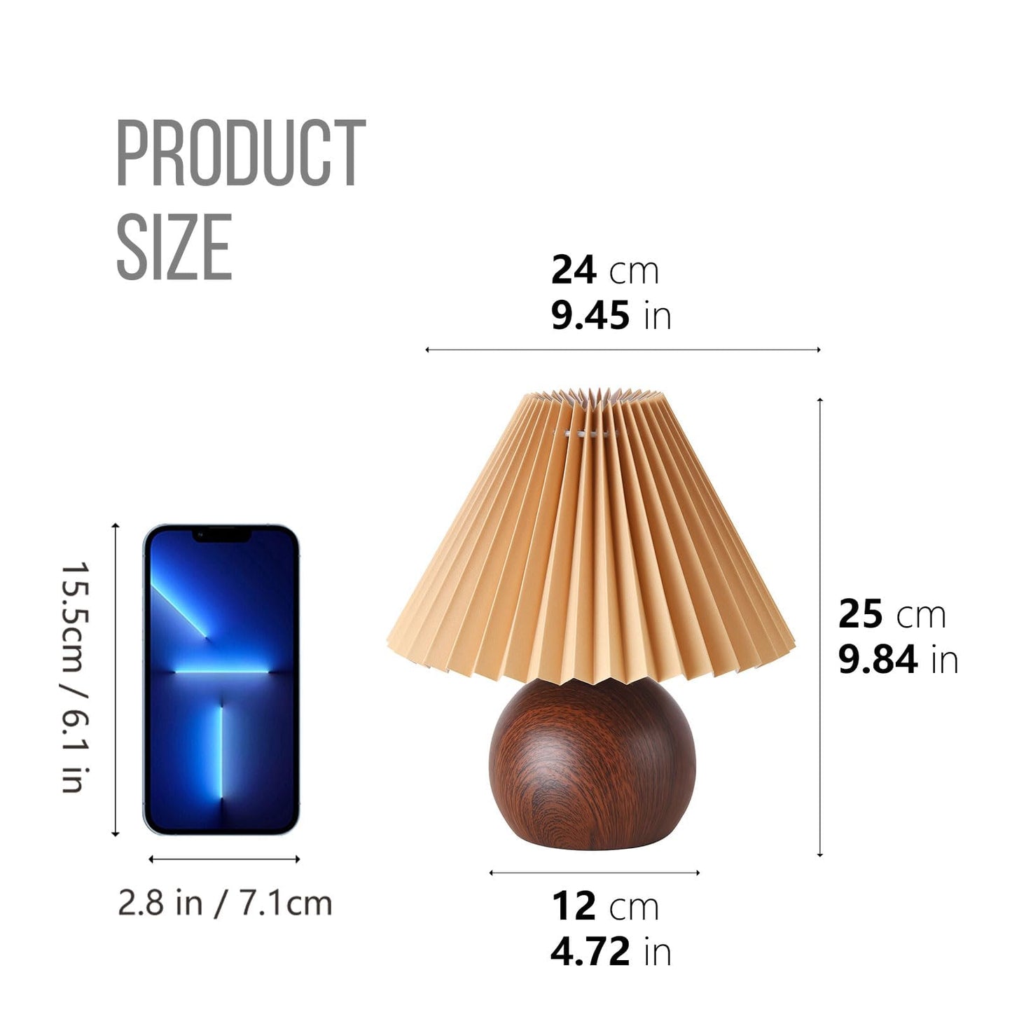 KUNJOULAM Small Pleated Table Lamp, Modern Bedside Nightstand Lamp with Coffee Lampshade, Metal Base Cute Lamp for Bedroom Living Room Home Office Decor E12 Bulb