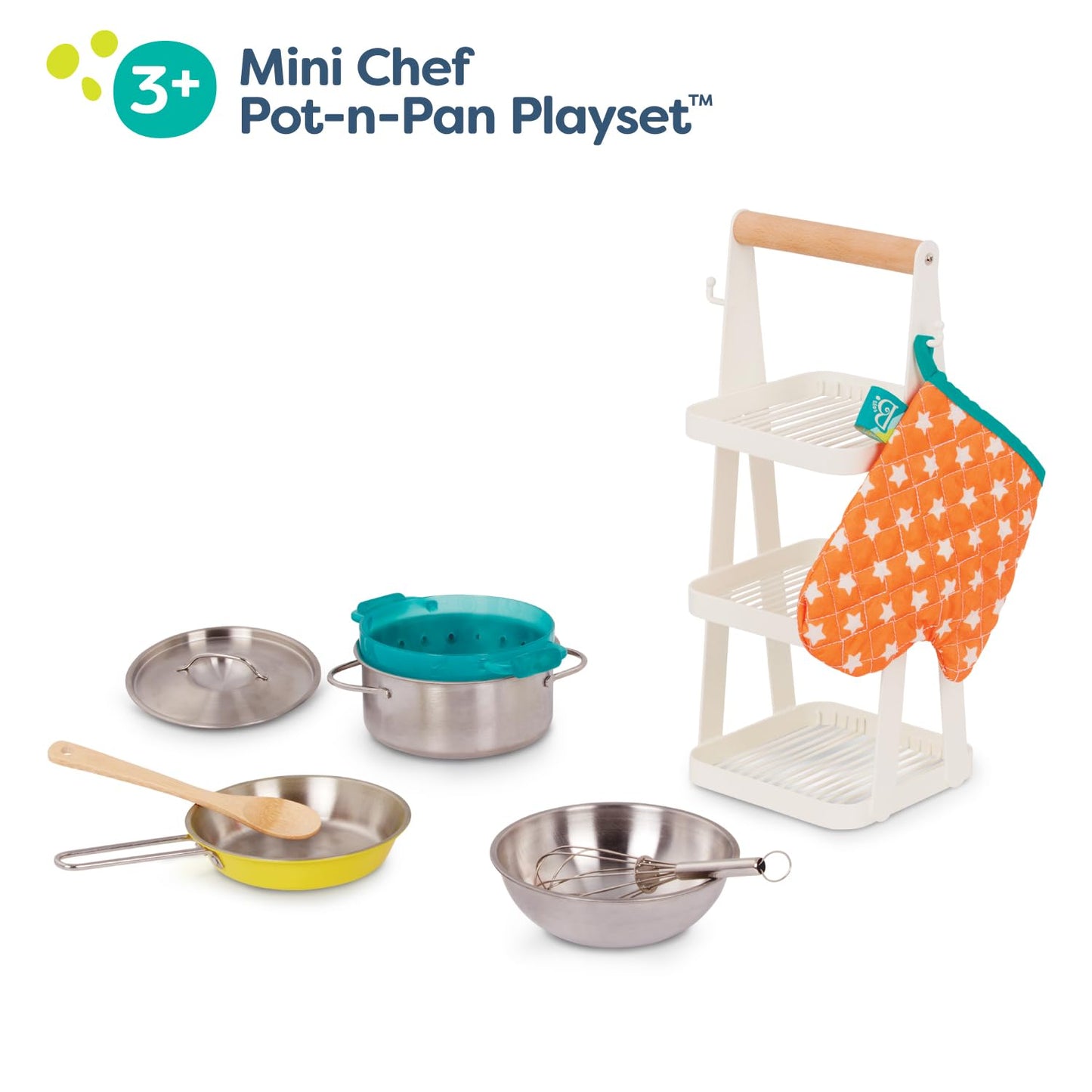 B. Toys – Mini Chef Pot & Pan Playset – Pretend Play Kitchen Accessories – Includes Pot, Pan & Role – Play Cookware – Cooking Toys for Kids – Pretend Play Set – 3+ Years (9 Pieces)