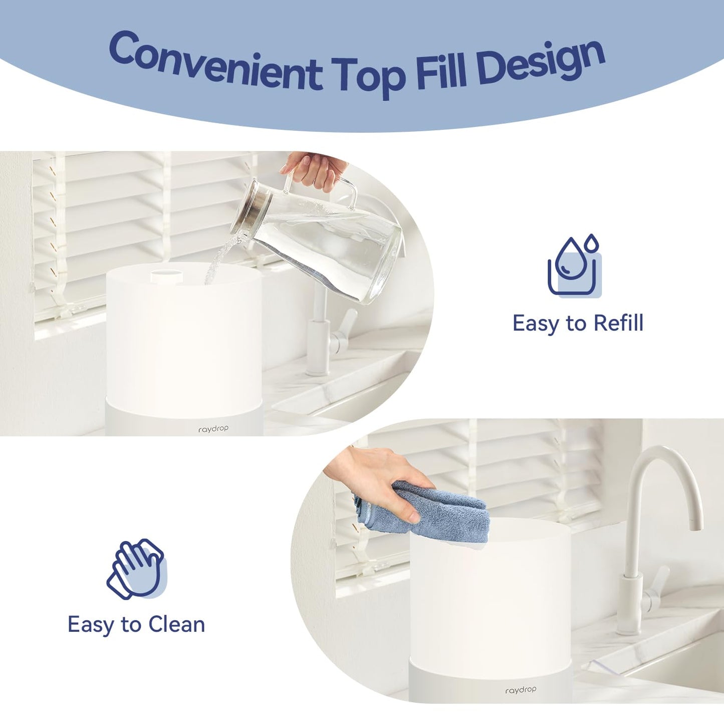 raydrop Humidifiers for Bedroom, Cool Mist Air Humidifiers for Large Room & Home, Top Fill 3.0L Humidifier for Nursery, Baby & Plants, Essential Oil Diffuser with Color Lights,Auto Shut-Off, Timer