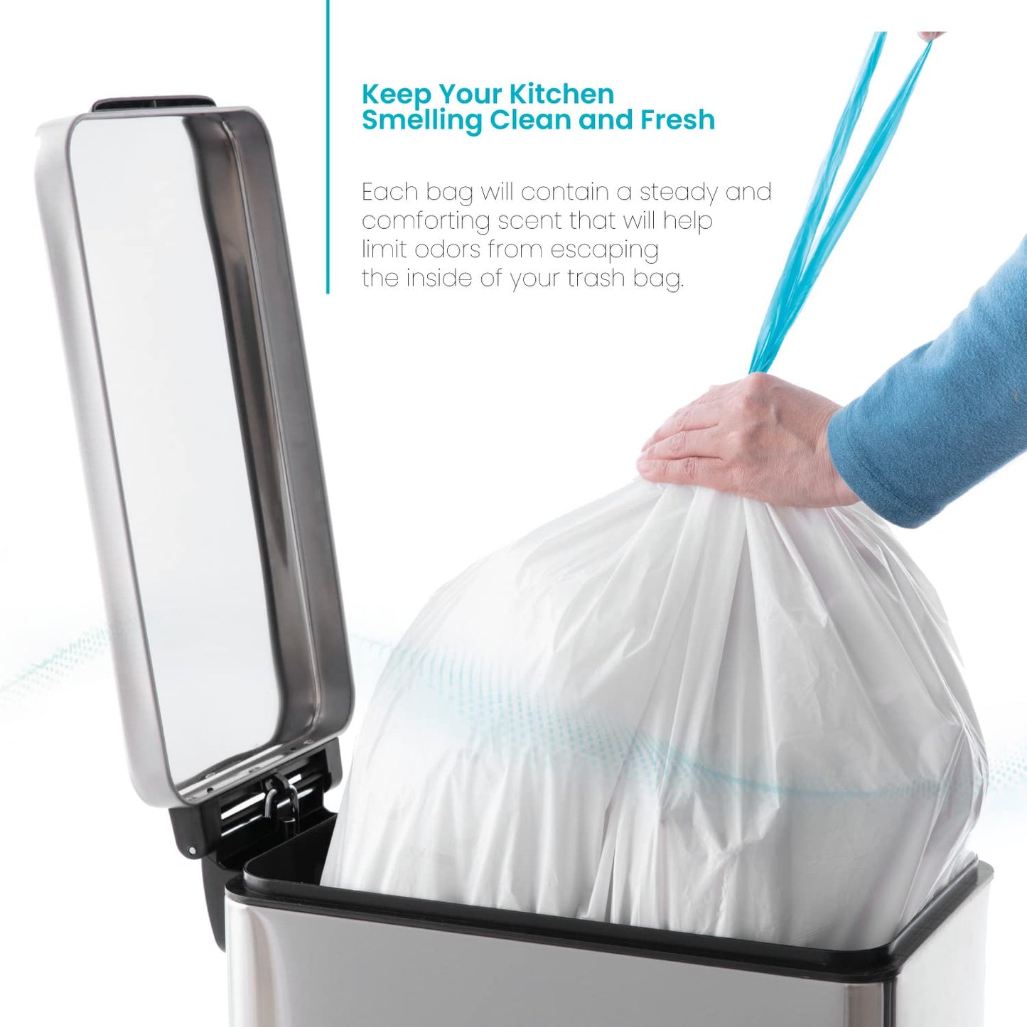 Home Zone Living 12 Gallon Kitchen Trash Bags with Drawstring Handles, Heavy Duty Custom Fit Design for Standard 45 to 50 Liter Kitchen Trash Cans, Code 45S, 60-Count