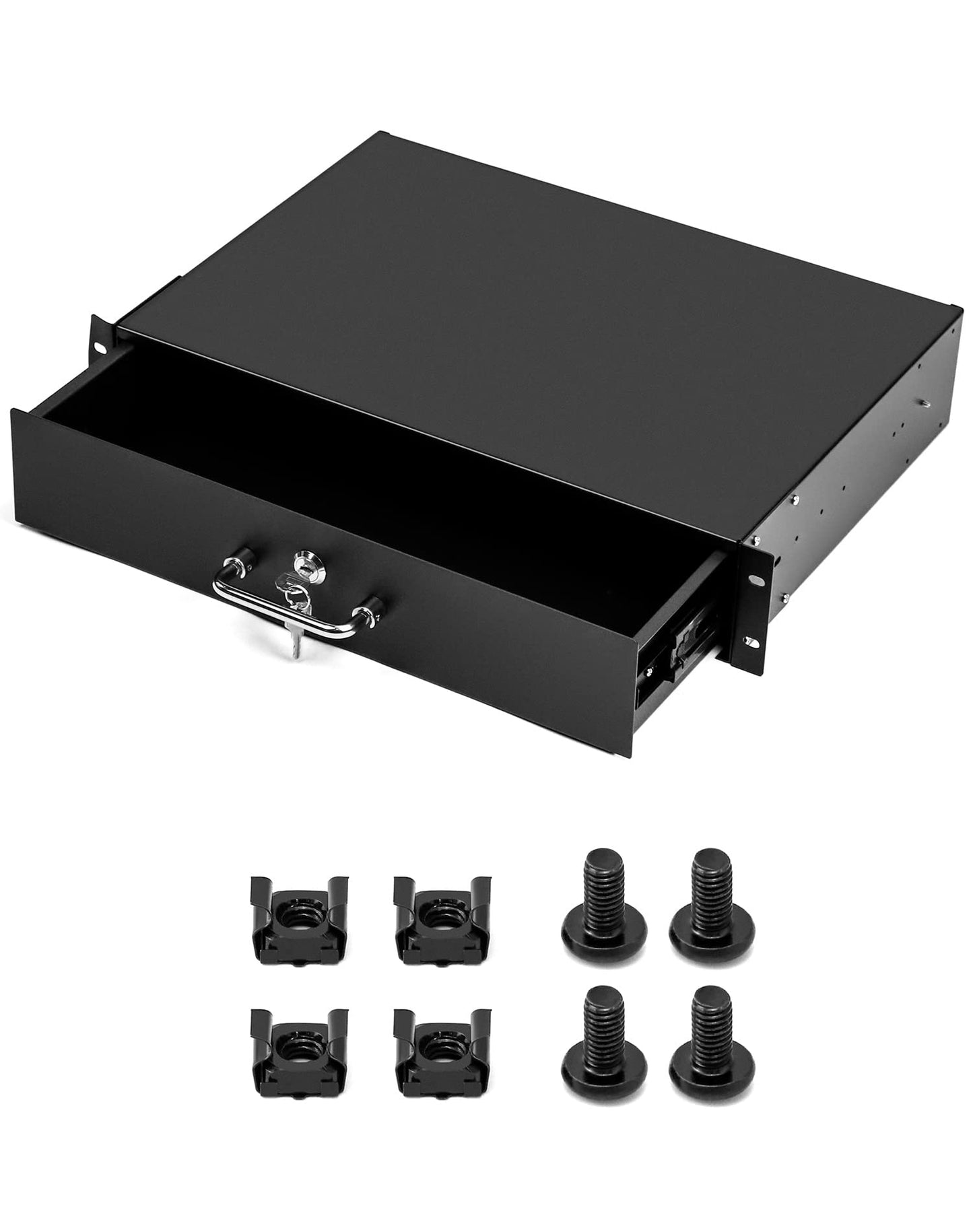 QWORK 2U Drawer Server Cabinet Case, Rack Mount Drawer, Lockable Deep Drawer with Key, for 19" Server Cabinet Case Or DJ, Black