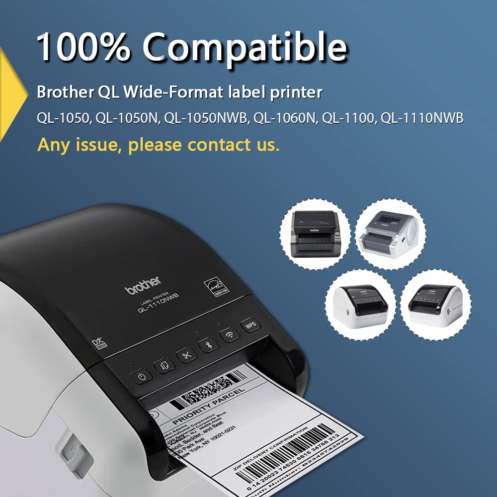 BETCKEY - Compatible Continuous Labels Replacement for Brother DK-2243 (4 in x 100 ft), Use with Brother QL Label Printers [6 Rolls + 1 Reusable Cartridge]