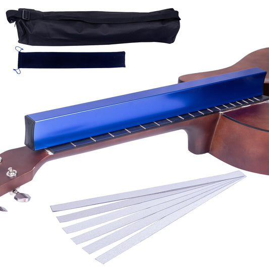 18" Fret Leveling Beam Guitar Fret Leveler Kit – Complete Guitar Tool Set with 12 Sandpaper Sheets (120–1000 Grit) & Storage Bags for DIY Fret Maintenance