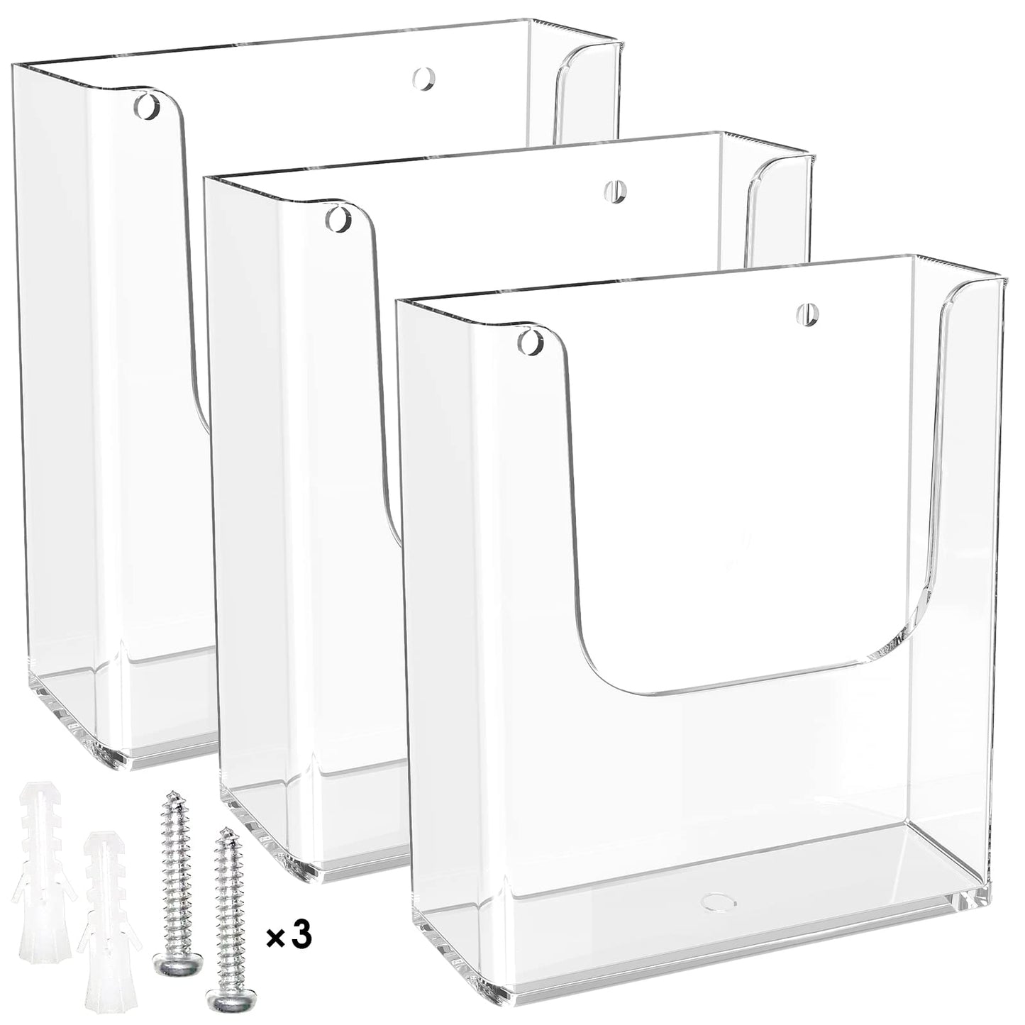MaxGear Brochure Holder 8.5x11 Wall Mount, 3 Pack Acrylic Pamphlet & Flyer Holder, Clear Plastic Magazine Literature Organizer for Office, School, Hotel, Exhibition