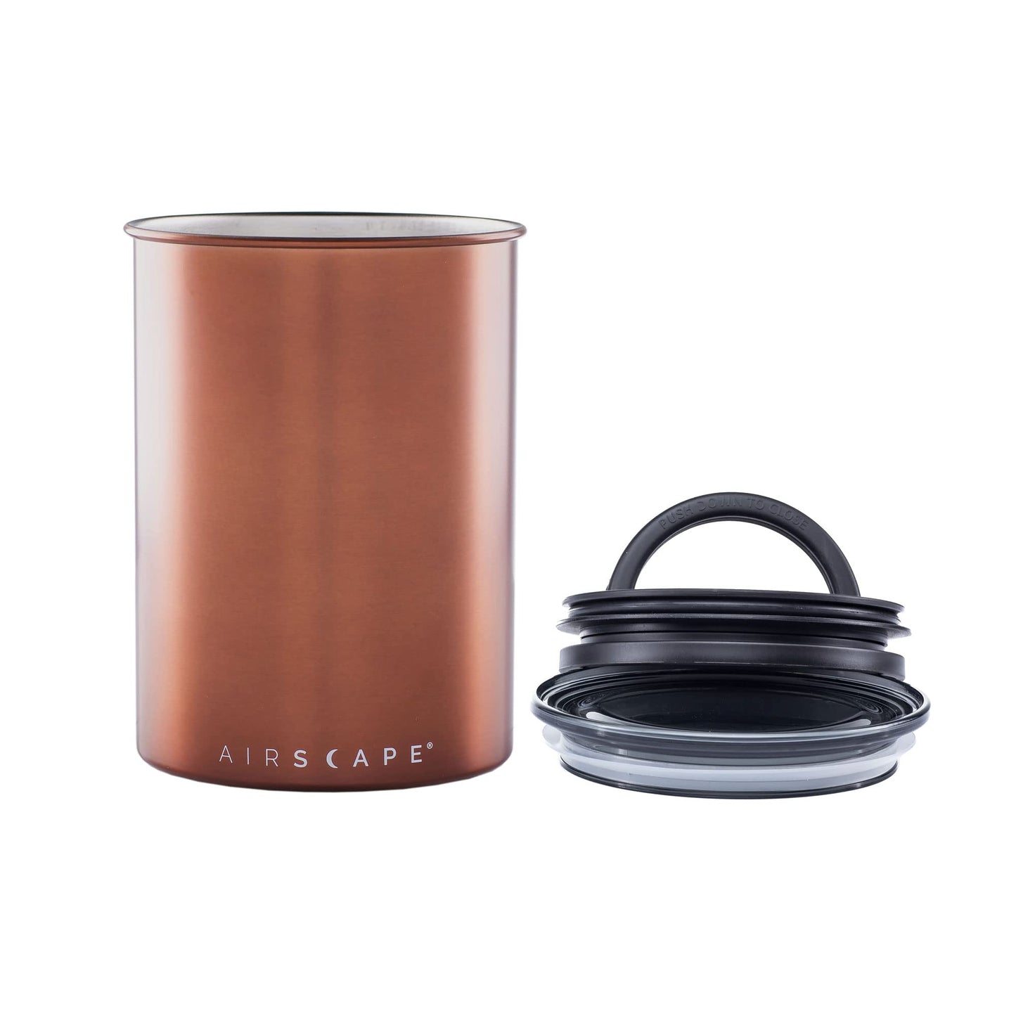 Airscape Stainless Steel Coffee Canister | Food Storage Container | Patented Airtight Lid | Push Out Excess Air Preserve Food Freshness (Brushed Copper, Medium)
