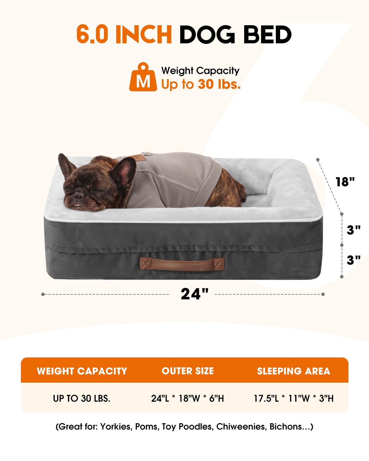 Cat Beds for Indoor Cats, Egg Foam Orthopedic Dog Bed with Removable Washable Cover, Waterproof Cat Couch Bed with Non-Slip Bottom and Four-Sided Bolster Cushion, Gray Dog Beds for Small Dogs