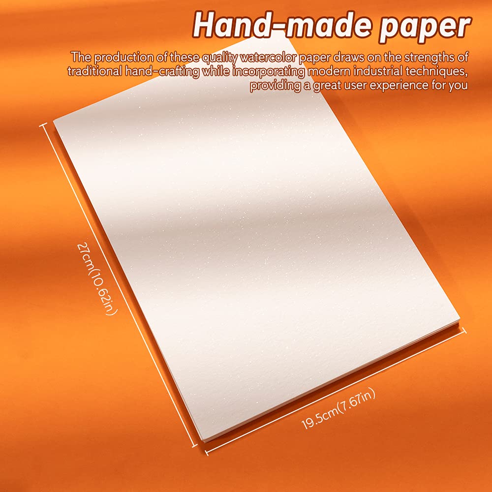 2 Pack of Paul Rubens Hand-made Watercolor Paper Cold Press, 100% Cotton Rag with Glitter Sparkling Effect, Acid-Free Paper 140lb/300gsm, 10.63“ x 7.67” for Wet & Dry Mixed Media, 20 Sheets * 2