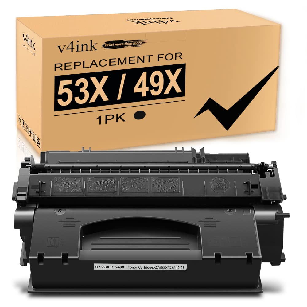 V4INK Compatible Toner Cartridge Replacement for HP 49X Q5949X HP 53X 7553X (Black, 1-Pack), for use in HP LaserJet P2010 P2014 P2015 P2015d P2015dn P2015n P2015x M2727MFP M2727nf MFP Printer