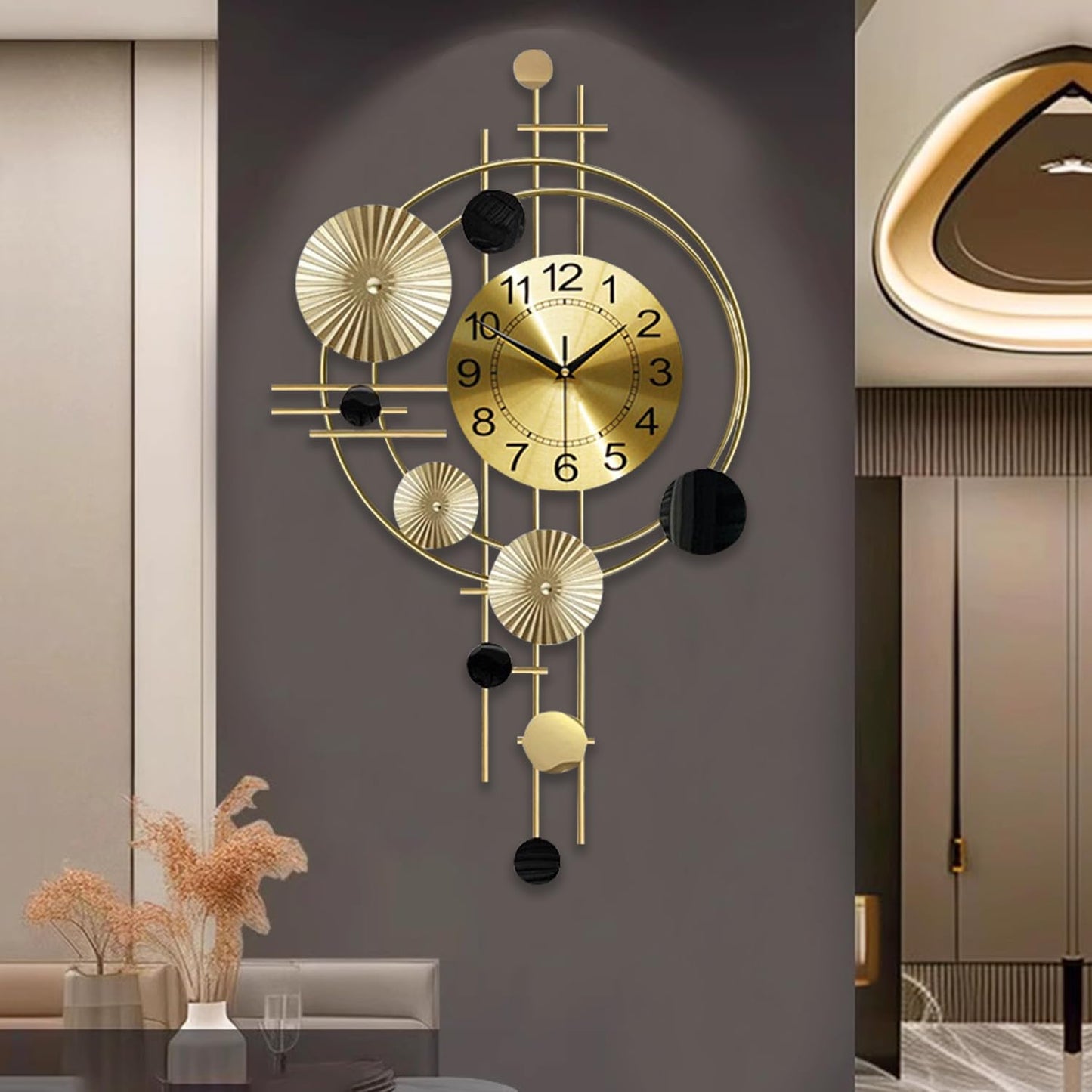 Large Wall Clock for Living Room Decor, Wall Clock for Kitchen, 17.8x30.7nch Big Wall Clock Decorative, Metal Wall Art, Analog Large Clock for Bedroom, Home, Kitchen, Office, Wall Decor (Golden)