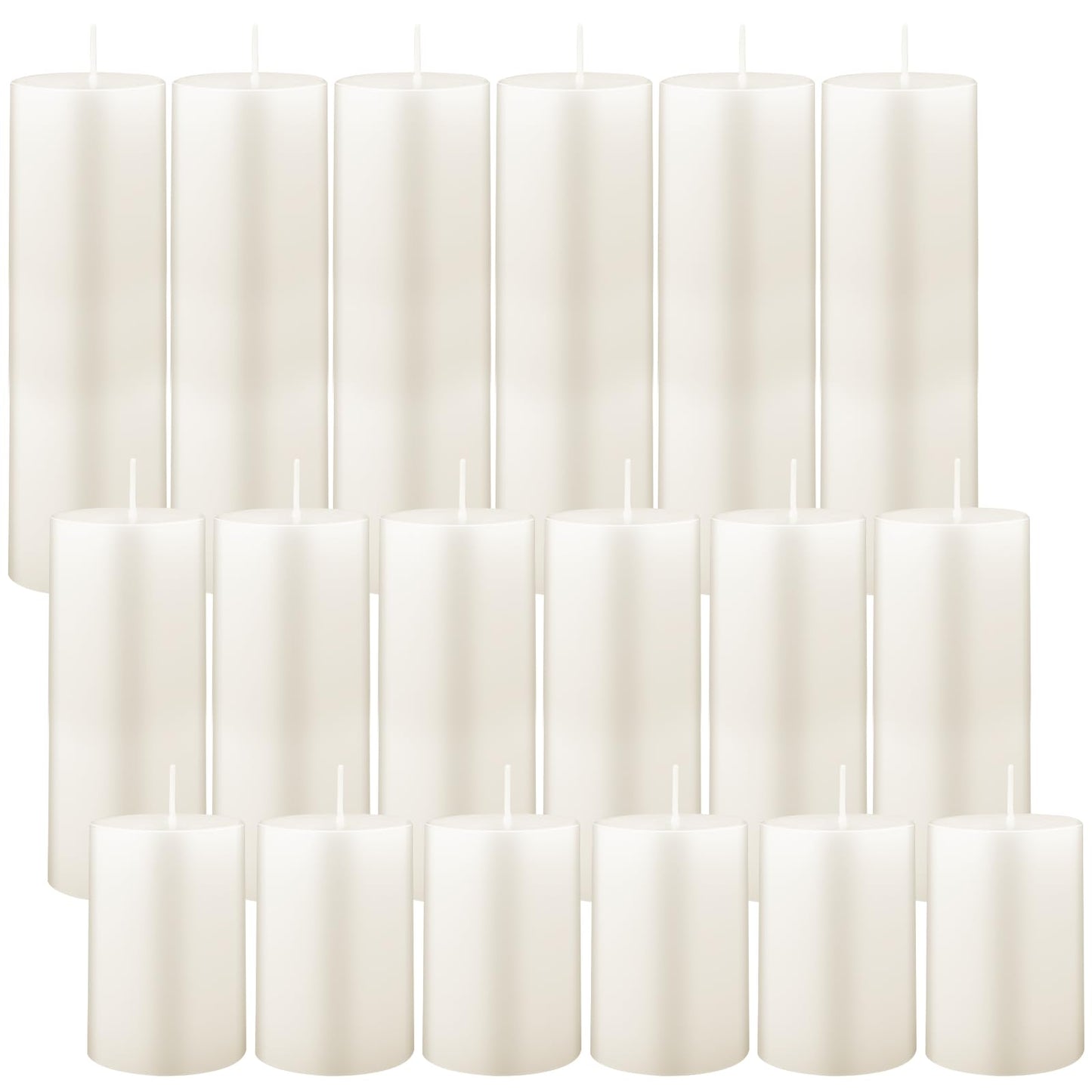 18 Pcs Pillar Candles Bulk Set of 3 Long Burning Wax Pillar Candles 2 in x 3, 4, 6 Inch Dripless Unscented Smokeless for Wedding Party Spa Lantern Fireplace Home