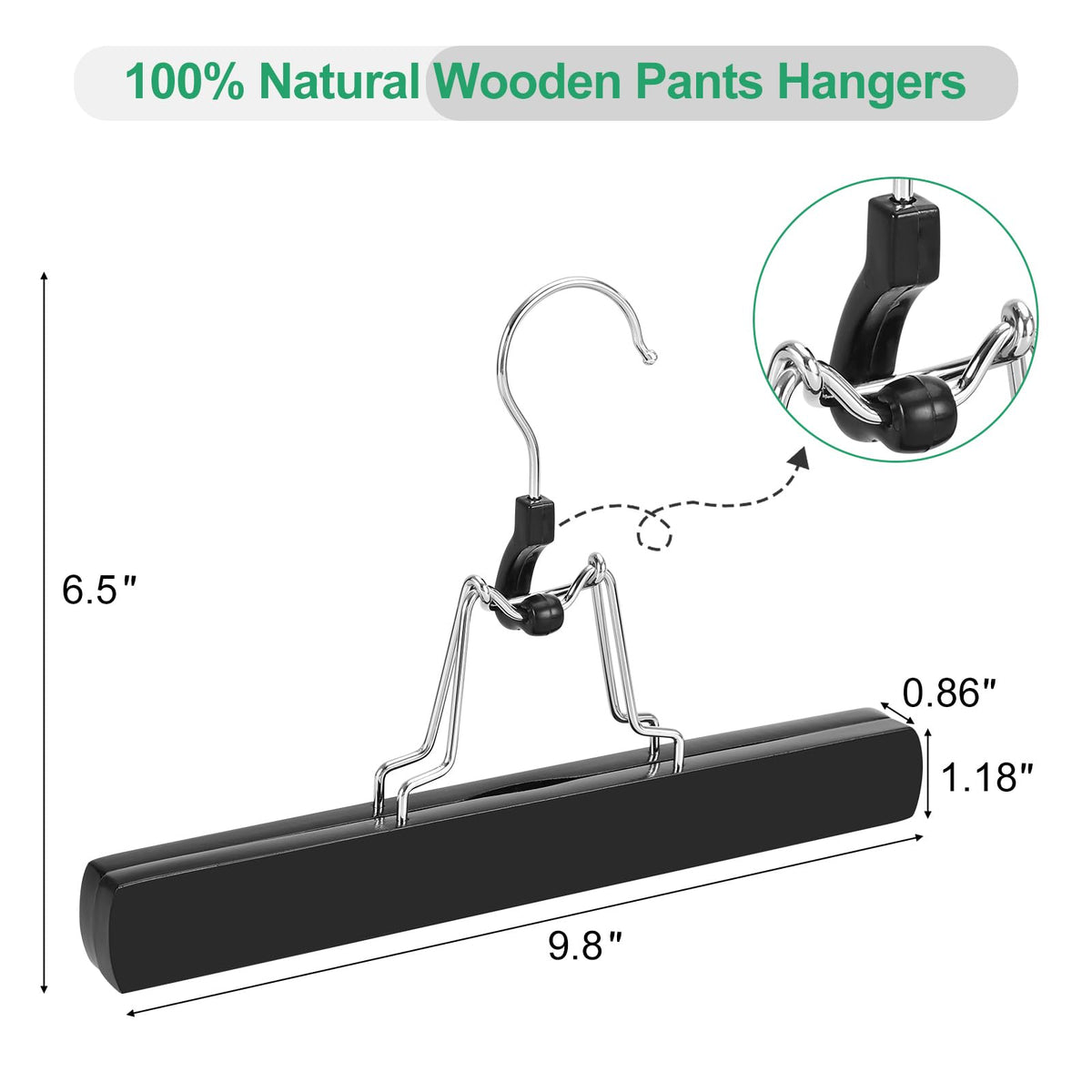 TOPIA HANGER 12 Pack Wooden Pants Hangers, Hair Extension Hangers Non Slip Skirt Hanger Wood Clamp with Velvet Padded 360° Swivel Hook for Jeans, Skirts, Trousers, Wigs CT67B