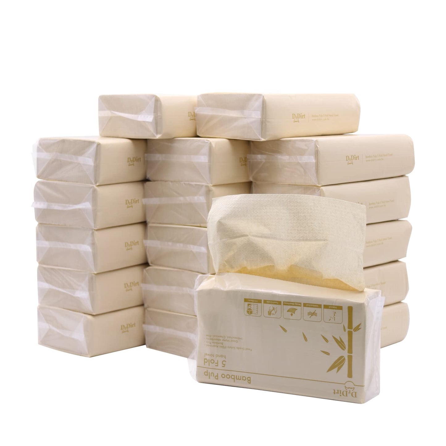 Dr.Dirt Multifold Bamboo Paper Towels 110 Sheets per Pack 18 Packs Eco-Friendly Strong Absorbency Bathroom Kitchen