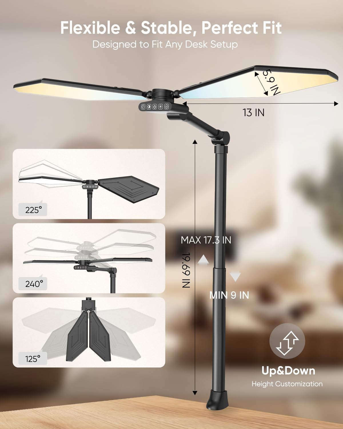 LED Desk Lamp with Clamp, 3600LM 448LEDs Ultra-Bright Architect Desk Light with Remote Control, Desk Light with Stepless Dimming and Stepless Color Temp, Memory Function for Study and Workbench, Black