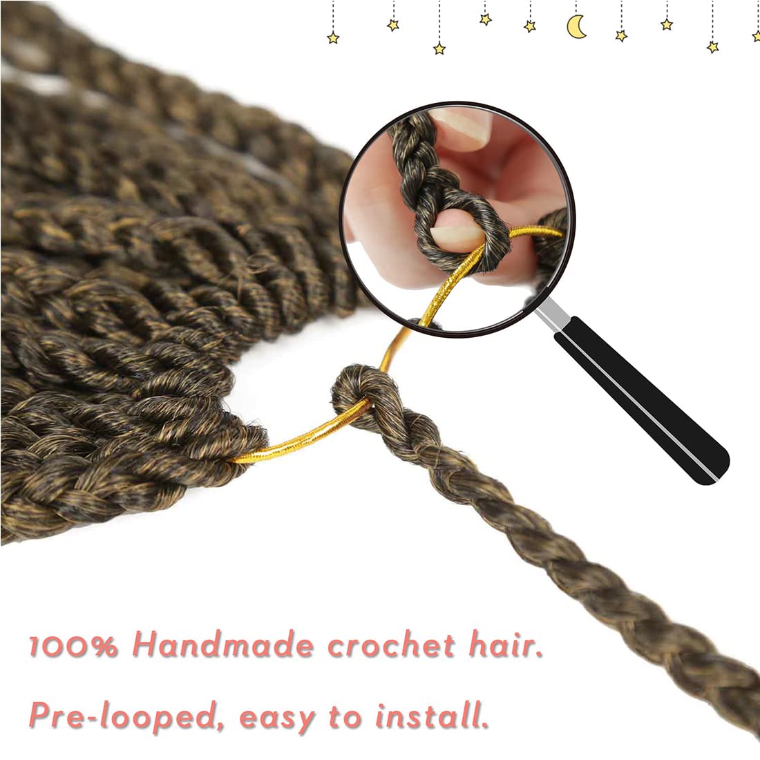 WoWCFyyds 8 Packs Crochet Braids Hair Curly 24 Inch Goddess Box Braids Crochet Hair Bohemian Hippie Braids Extensions with Curly Ends Synthetic Hair Extensions for Braids（1B/30/27）