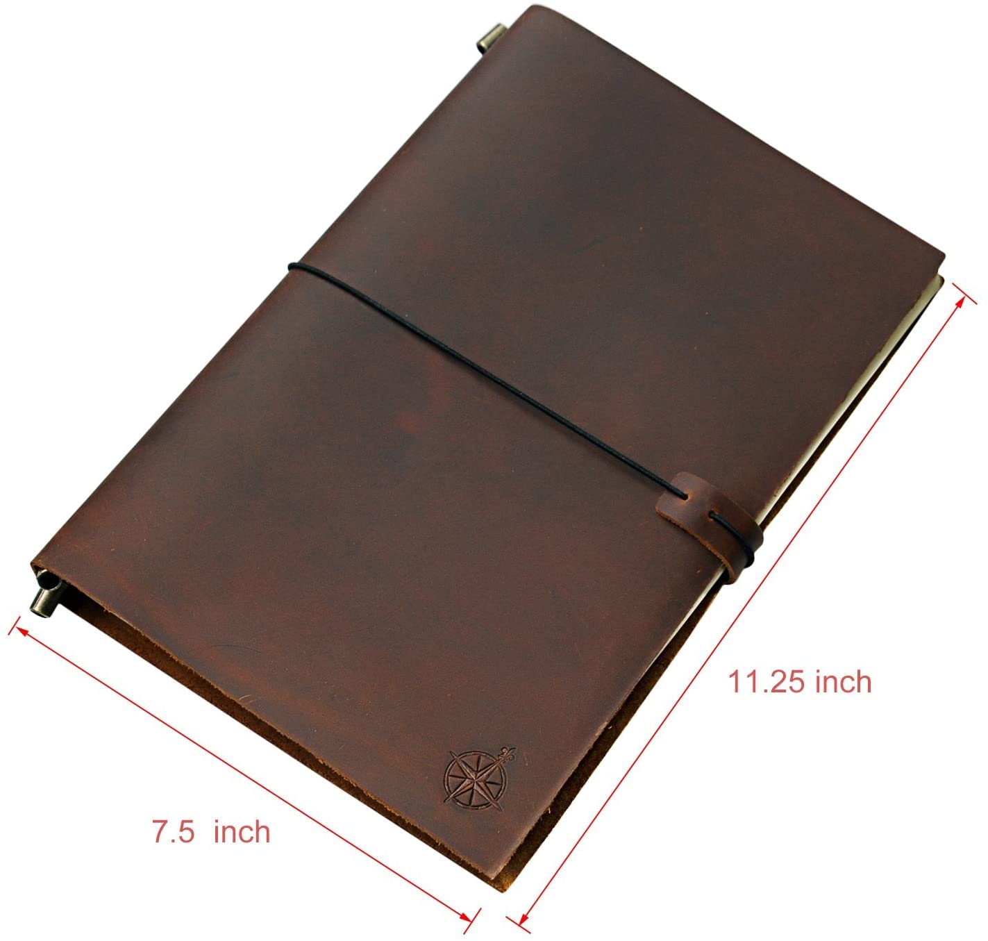 Wanderings Large Genuine Leather Journal - 7.5" x 11.25" - Refillable Travelers Notebook - Writing Sketching Scrapbooks Travelers Extra Large Blank Inserts