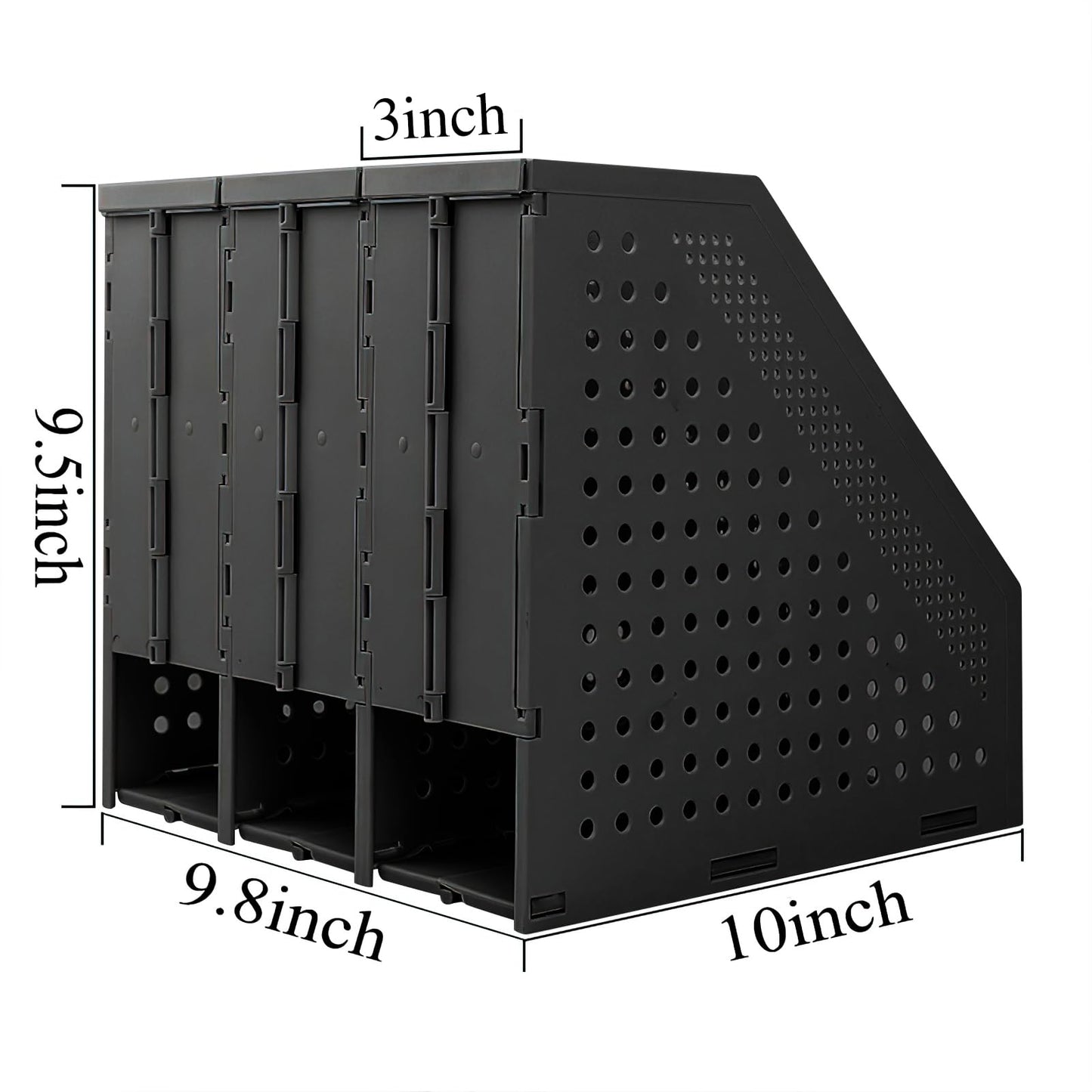SAYEEC 2Pcs Collapsible Plastic Magazine File Holder Vertical Binder Storage Organizer for Desk Sturdy Upright Desktop Magazine Organizer Folder Rack for Office School Home (3 Compartments, Black)