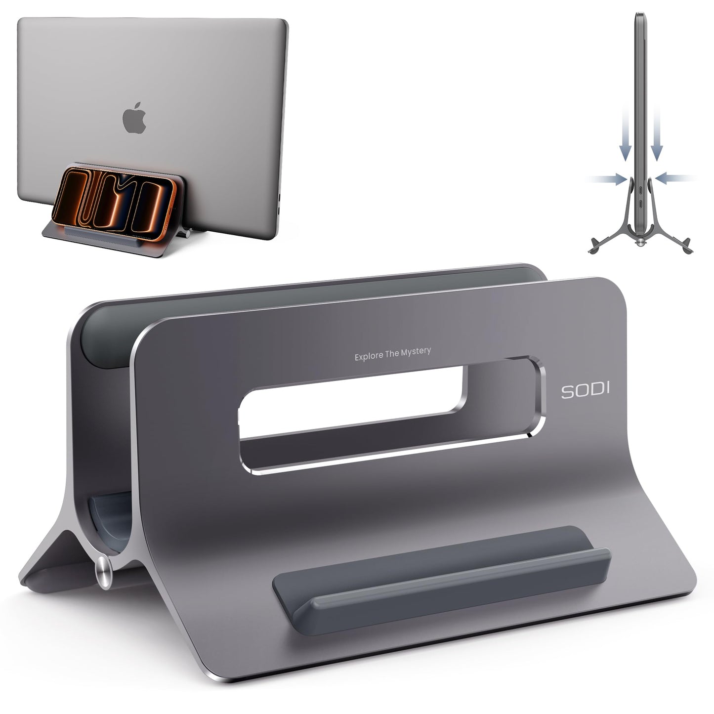 SODI Vertical Laptop Stand for Desk Storage, Portable Computer Stand Vertical MacBook Stand, Aluminum Laptop Holder Vertical Dock Stand Holder Compatible with MacBook Pro, MacBook Air, Space Grey