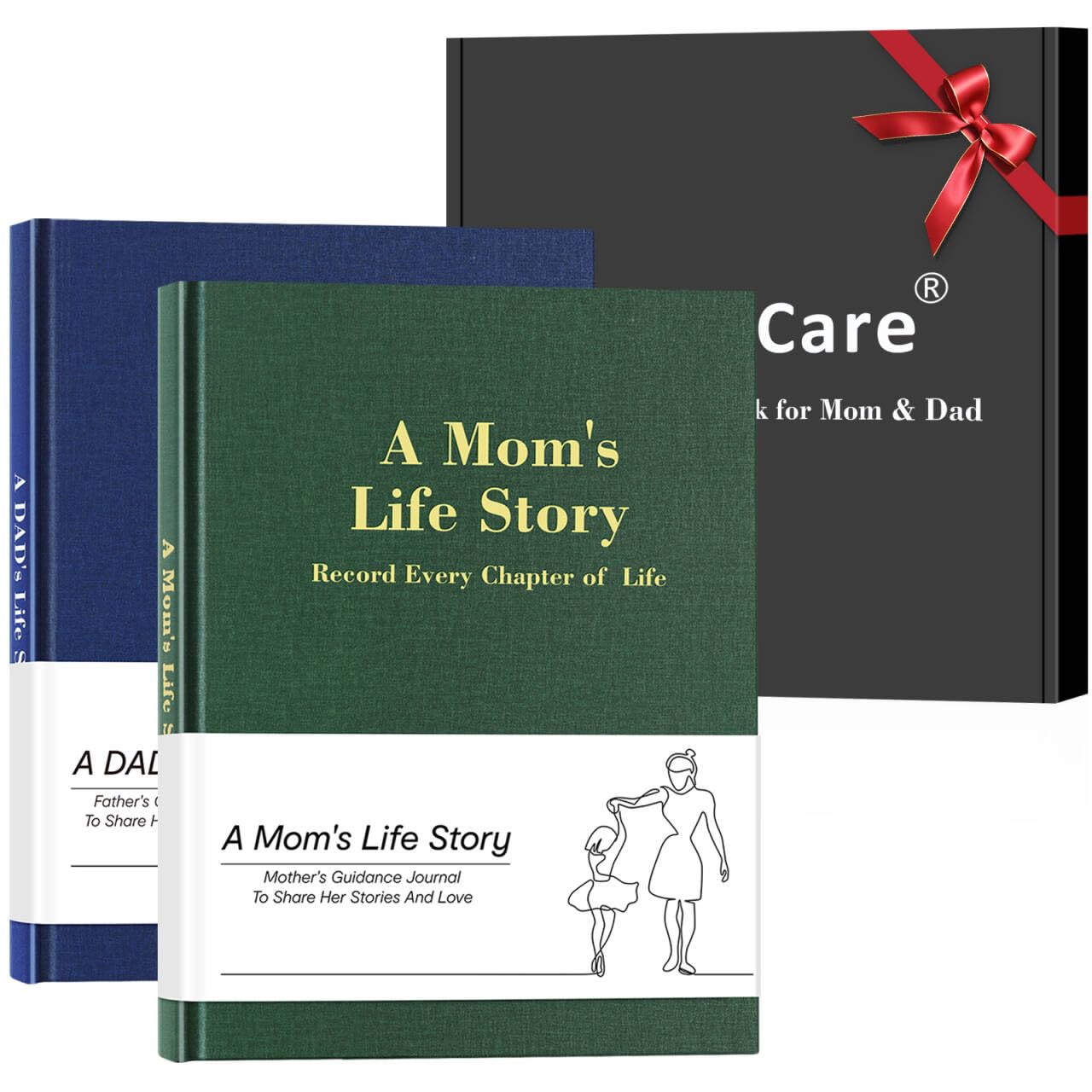 Mom's & Dad's Life Story Journals,Leather Hardcover Journals,300+ Guided Questions,Family Keepsake Book,Share Memories,Gift for Parents on Mother’s Day, Father’s Day, Christmas & Birthdays(Green+Blue)