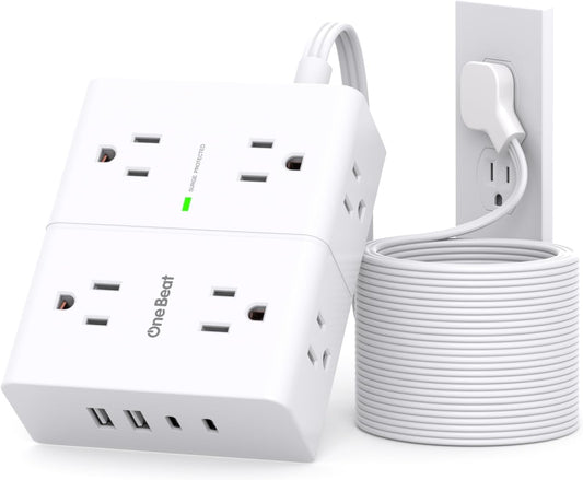 20 Ft Power Bars with Surge Protector, Extension Cord Indoor with 8 Outlets 4 USB Ports(2 USB C), Flat Plug Power Bar, 20 Ft Long Braided Power Cord for Home, Office, Dorm Room Essentials