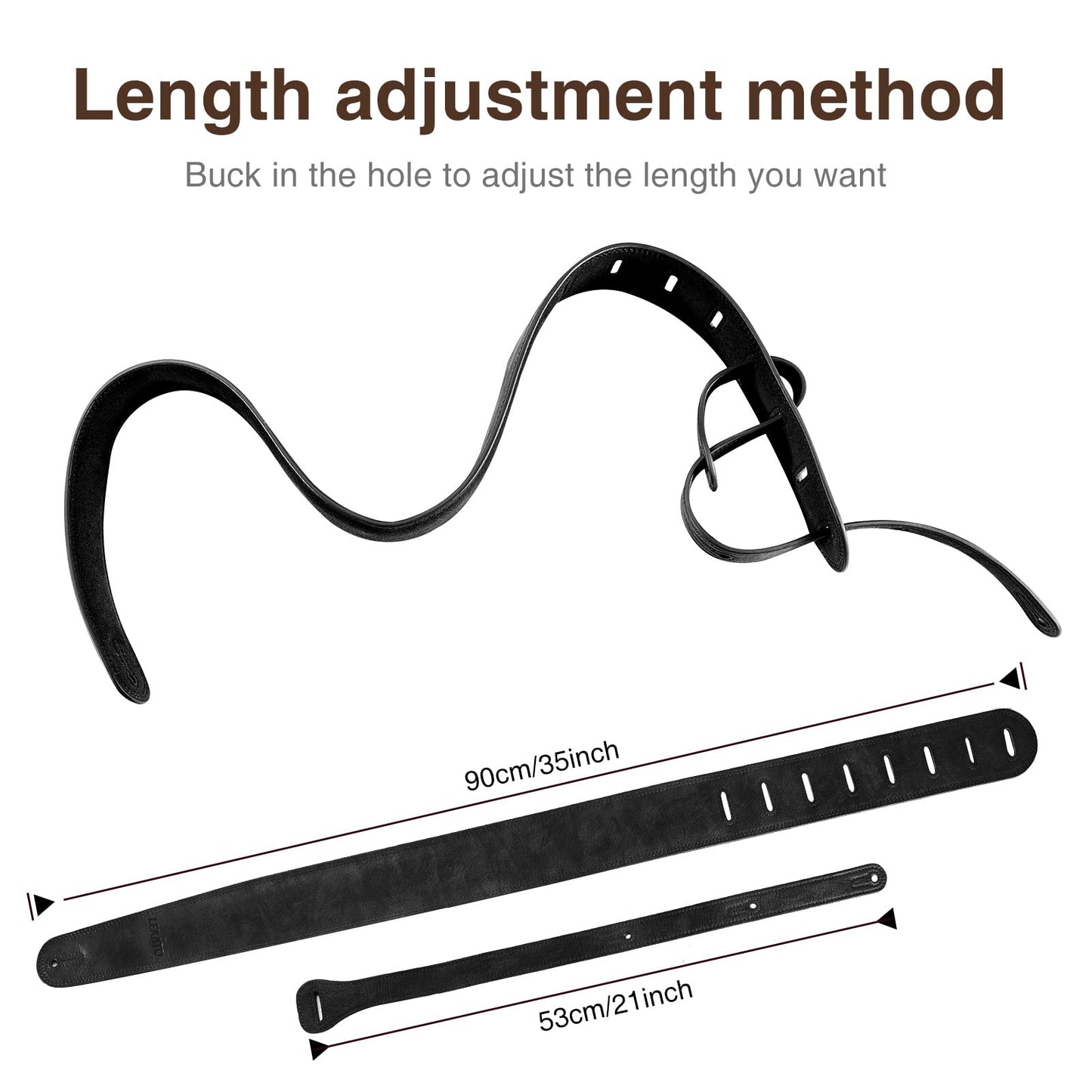 LEKATO 2.5" Wide Padded Leather Guitar Strap, Adjustable Length 41" to 51", Black