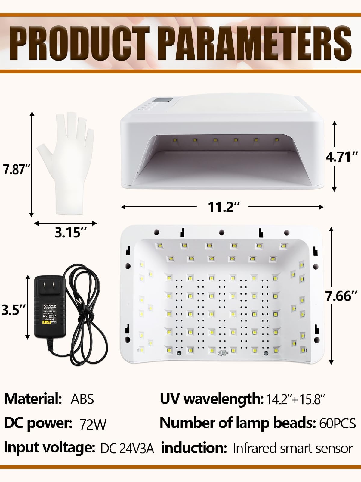 72W UV Led Nail Lamp for Gel Nail Polish Press On Nails Curing, Kalolary Large UV Nail Light Curing Nail Dryer with Nail Arm Rest & UV Gloves for Nail Art Nail Technician Salon Use