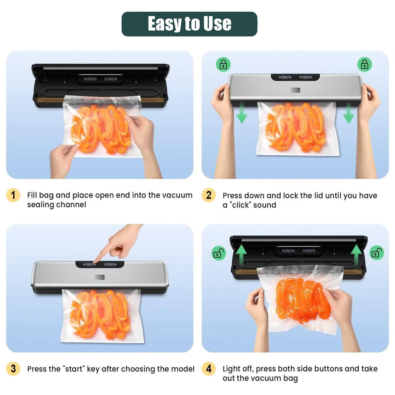 Food Vacuum Sealer Machine Compact Portable Automatic Food Saver for Dry&Moist Food with 100+ Times Continuous Seals 5mm Anti-Freeze Seal 5 Seal Modes for Costco Bulk Meat/Maple Ingredients