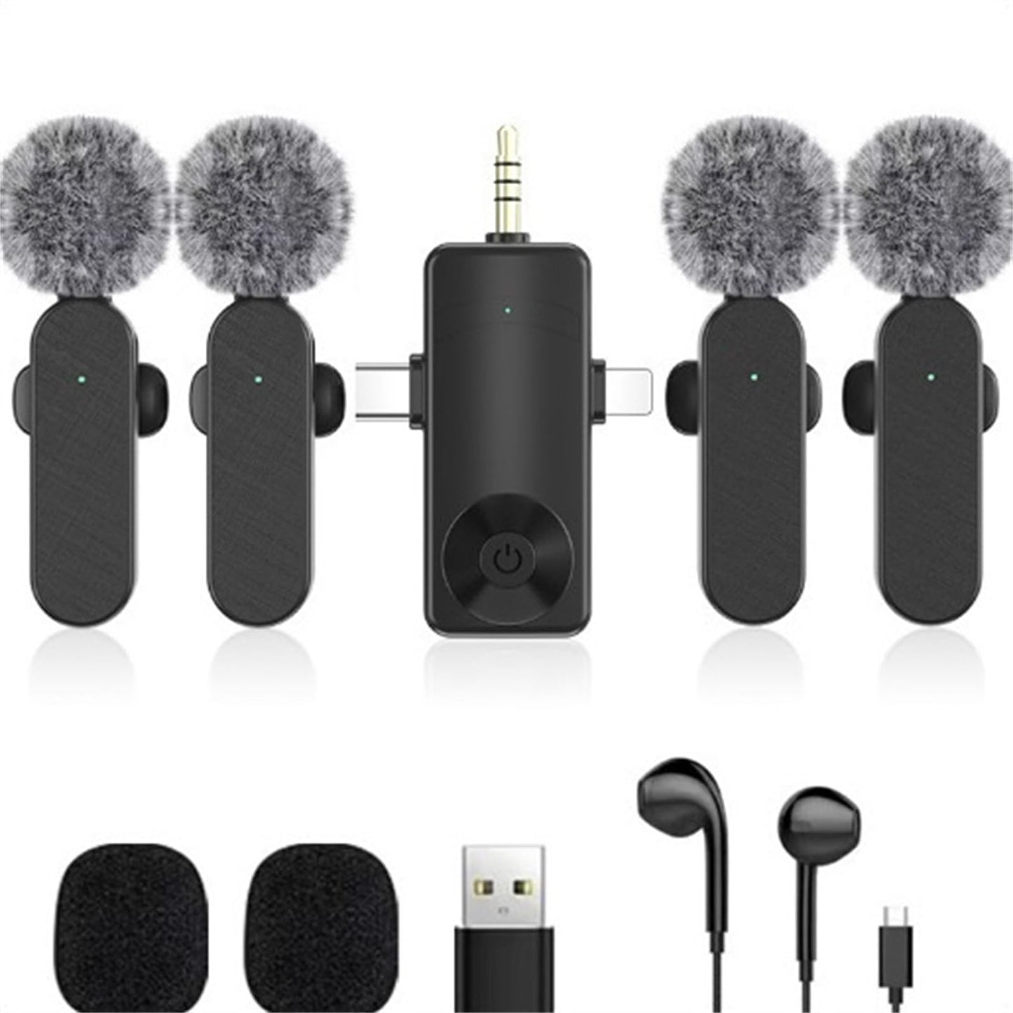 Jijikomore 3 in 1/Four in one Wireless Lavalier Microphone for iPhone,iPad,Android,Camera,Computer,mini Noise Reduction Recording Mic Ultra-Low Delay,for Vlog/TikTok/YouTube Live Stream (4 Mic)