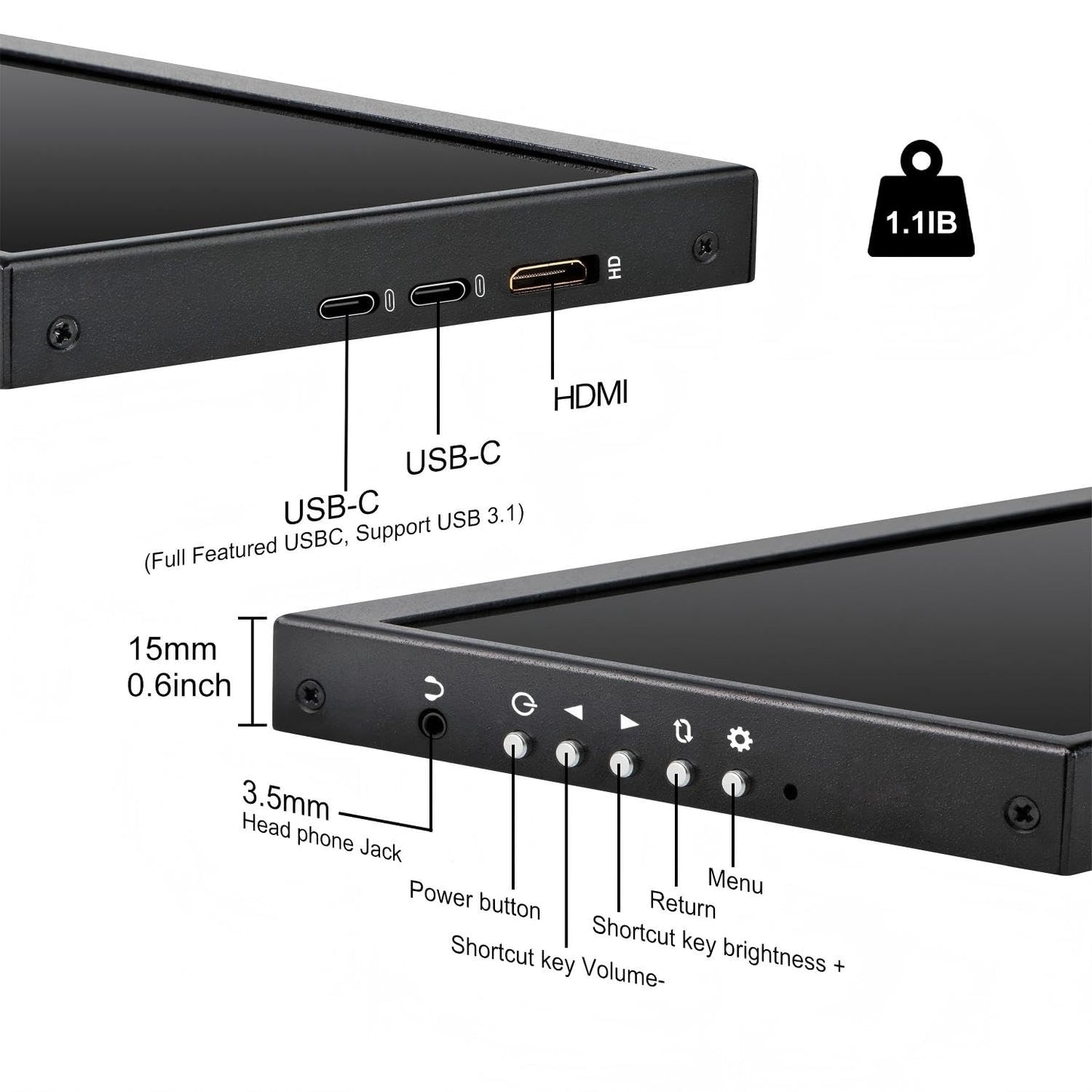 12.3 Inch Secondary Monitor, IPS Stretched Bar LCD Travel Display 1920 * 720 HDMI USBC, Mini Portable Monitor Metal Material for Laptop Computer Windows Aida64 GPU CPU RAM Monitoring,Built-in Speaker