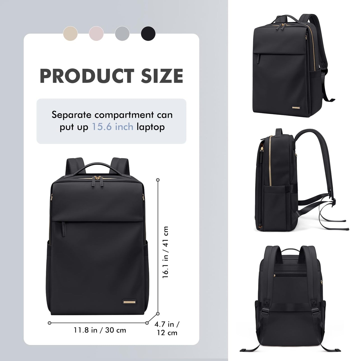 Travel Laptop Backpack for Women Airline Approved for Work College Travel Multi-Functional Casual Daypack Teacher Nurse Bags Fits 15.6 Inch Notebook (Black)